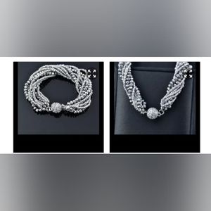 New multi strand silver/gray necklace & bracelet set